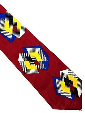 Belgravia Red Blue Yellow Bold Geometric Jacquard Silk Tie Necktie 4 x 57